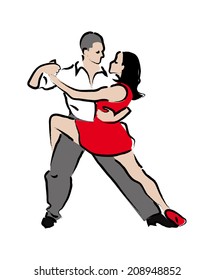 Man and woman dancing tango. stylized illustration