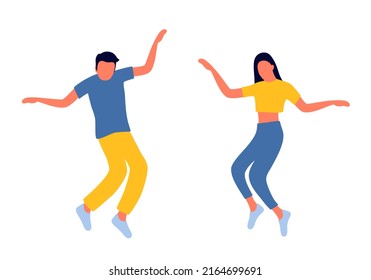 Man and woman dancing together in flat design ton white background.