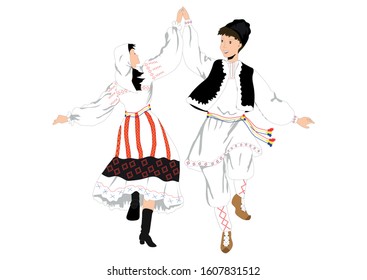 A man and a woman are dancing traditional dances. Popular dance, Traditional dance