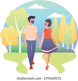 Man and woman are dating at the park illustration