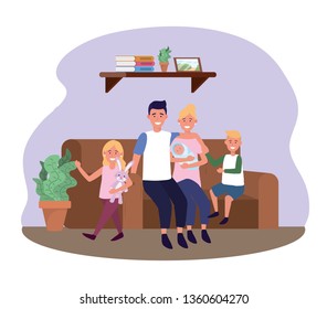man and woman with daughter and sons in the sofa