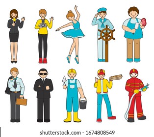 Man and Woman in Different Job Set, Cartoon Worker Collection