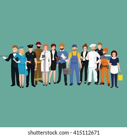 man and woman different occupations employees in uniform, group of workers in hat, people team profession set cartoon vector illustration