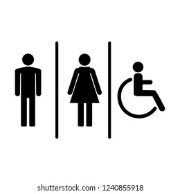 Man, Woman, Disabled icon, toilet sign. Vector illustration, flat design. Vector illustration, flat design.