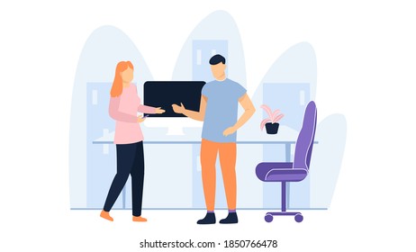 A man and a woman discussing business in the office. Work Illustration