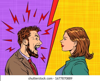 man and woman dispute emotions scream. Pop art retro vector illustration vintage kitsch 50s 60s style