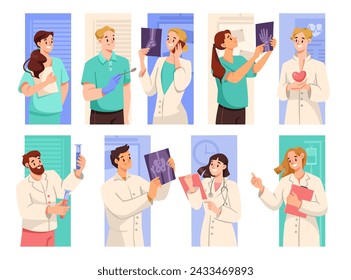 Man and Woman Doctor Character as Professional Hospital Worker Vector Illustration Set