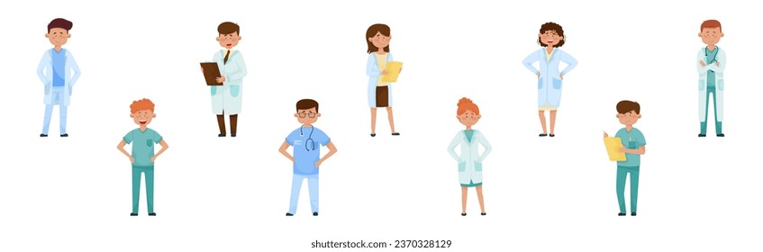 Man and Woman Doctor Character Standing and Smiling Vector Set