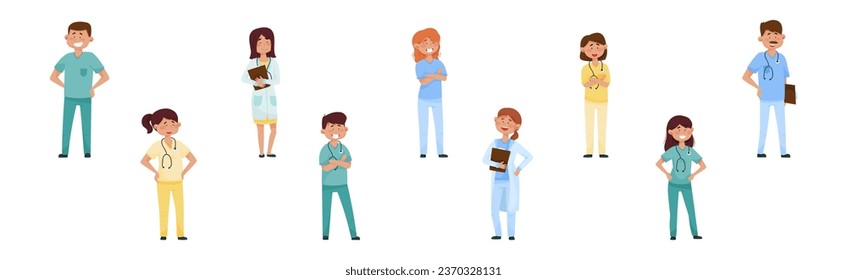 Man and Woman Doctor Character Standing and Smiling Vector Set