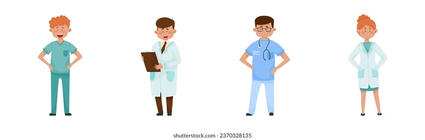 Man and Woman Doctor Character Standing and Smiling Vector Set