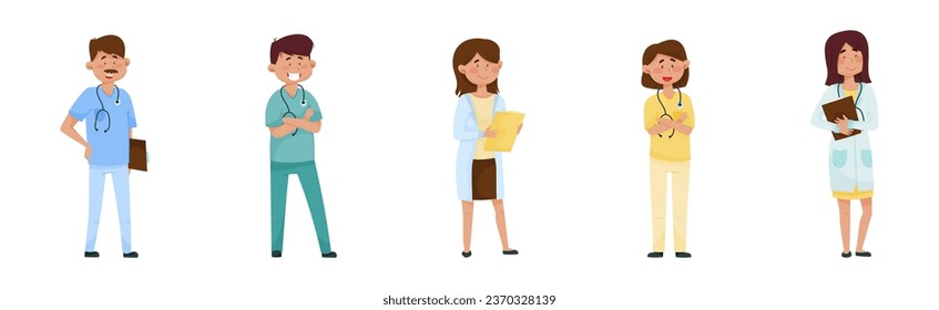 Man and Woman Doctor Character Standing and Smiling Vector Set