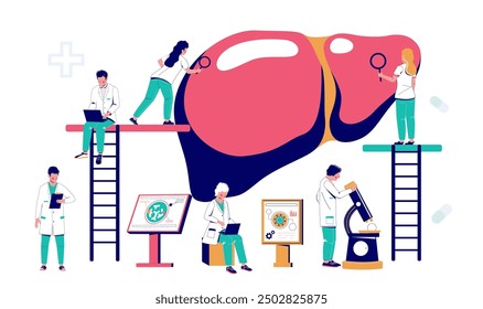 Man and woman doctor providing human liver checkup