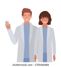 Man and woman doctor with uniforms design of Medical care health emergency aid exam clinic and patient theme Vector illustration