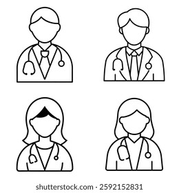 Man and Woman doctor vector icon line art