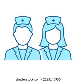 Man, Woman Doctors Line Icon. Male and Female Physicians Specialist Linear Pictogram. Two Medic Professional Assistants Outline Color Icon. Editable Stroke. Isolated Vector Illustration.