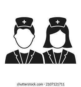 Man, Woman Doctors Silhouette Icon. Male and Female Physicians Specialist Pictogram. Two Medic Professional Assistants Black Icon. Isolated Vector Illustration.