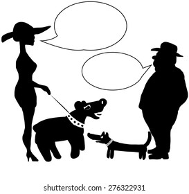 Man and woman with the dogs talking on meeting
