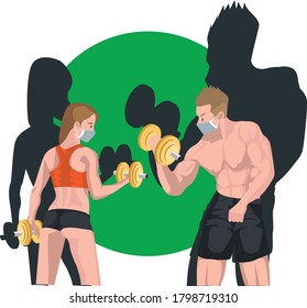 Man and woman are doing body weight sparing using barbell