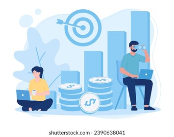Man and woman doing business work as a team trending concept flat illustration