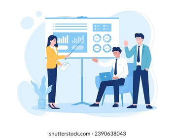 Man and woman doing business work as a team trending concept flat illustration