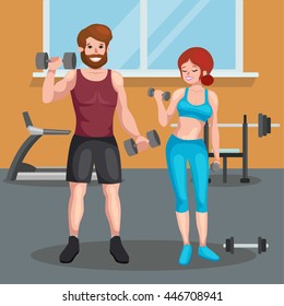 man and woman doing fitness exercises. Gym vector illustration