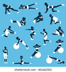 man and woman doing fitness exercises. Fitness silhouettes.  fitness design concept 