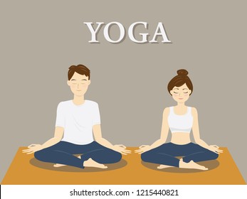 the man and woman doing lotus pose yoga. Yoga vector.