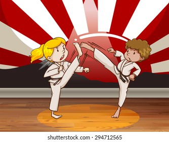 Man and woman doing martial arts