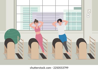 man and woman are doing pilates, exercise to be healthy