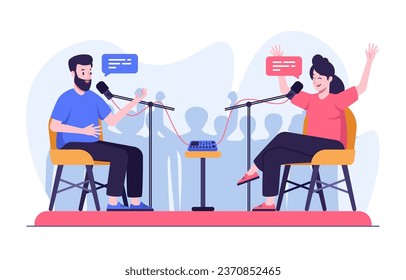 Man and woman doing podcast show