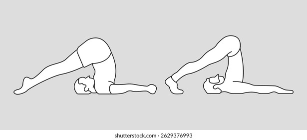 Man and woman doing Yoga. Plow pose vector. Man and Woman preparing to push up exercise.