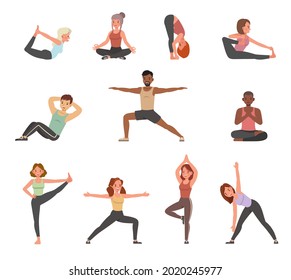 Man and woman doing yoga poses exercise character vector design.