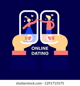 Man and woman are drawn to each other. Dating app. Love concept. Flat illustration