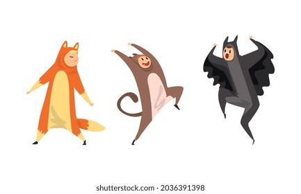 Man and Woman Dressed in Onesie Representing Various Animal Vector Set