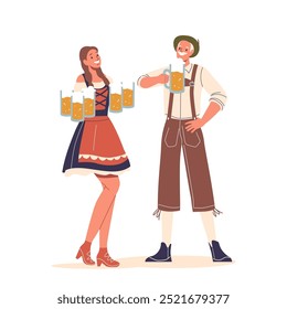 Man and Woman Dressed in Traditional German Costumes Enjoying Time Together Capture the Joyful Atmosphere