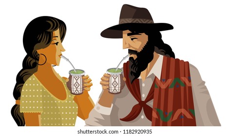 man and woman drinking hot tea yerba mate