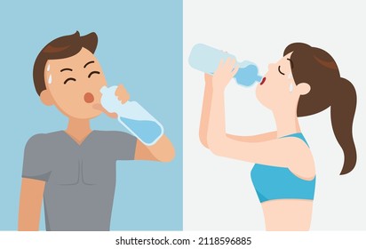 Man and woman drinking water illustration