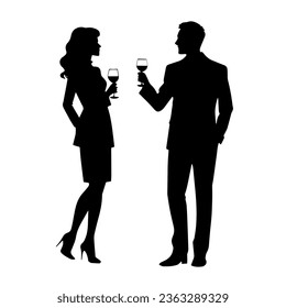 Man and woman drinking wine together silhouette