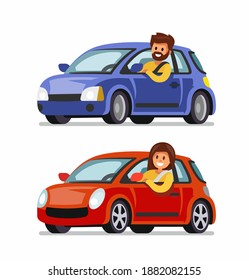 man and woman driving cars