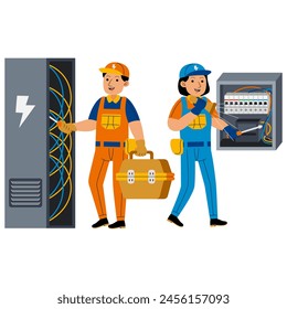 Man and Woman Electrician Profession