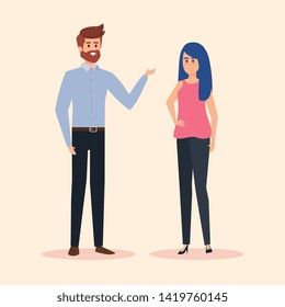 man and woman with elegant clothes and hairstyle