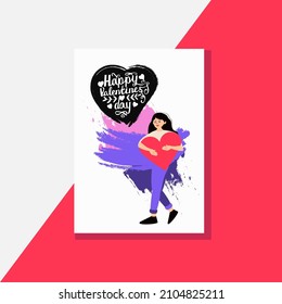 A man and a woman embrace, against the background of hearts. Lettering love is happiness in Russian in a heart with a grunge texture. Vector illustration. Poster, postcard, banner