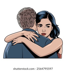 Man and woman embrace love wife comforting vector design