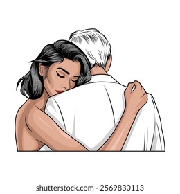 Man and woman embrace love wife comforting vector design.