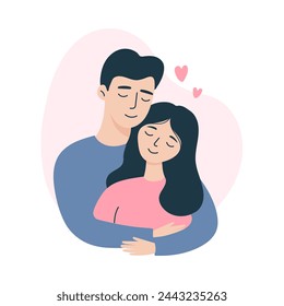 Man and woman embracing each other. Template for greeting card, print, poster, sticker. Isolated vector illustration 