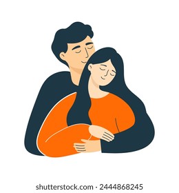 Man and woman embracing each other. Template for greeting card, print, poster, sticker. Isolated vector illustration 