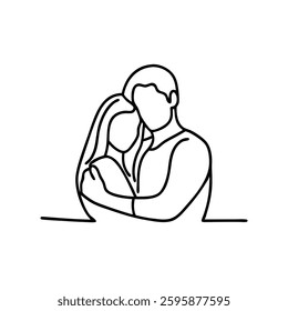 
Man and woman embracing each other in a warm line art flat vector illustration