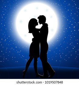 Man Woman Embracing Moon Stock Vector (Royalty Free) 1019507848 ...