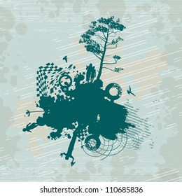 man and woman embracing on the background of blots