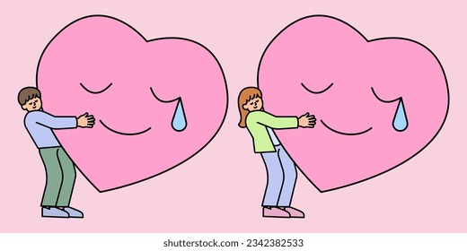 Man and Woman Embracing  a Sad Heart. Simple Style Vector illustration.